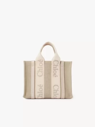 Ketenden yapılmış küçük Woody tote çanta