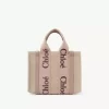 Ketenden yapılmış küçük Woody tote çanta