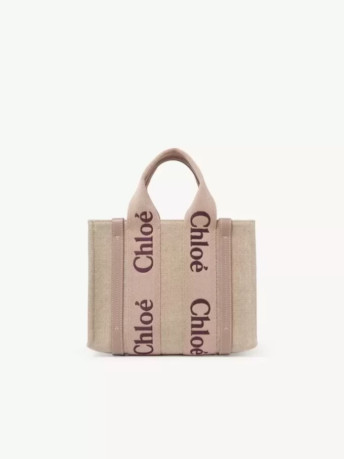 Ketenden yapılmış küçük Woody tote çanta