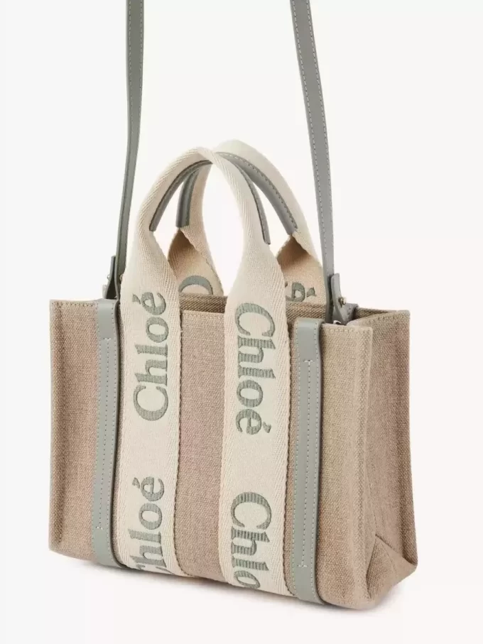 Ketenden yapılmış küçük Woody tote çanta Ketenden yapılmış küçük Woody tote çanta