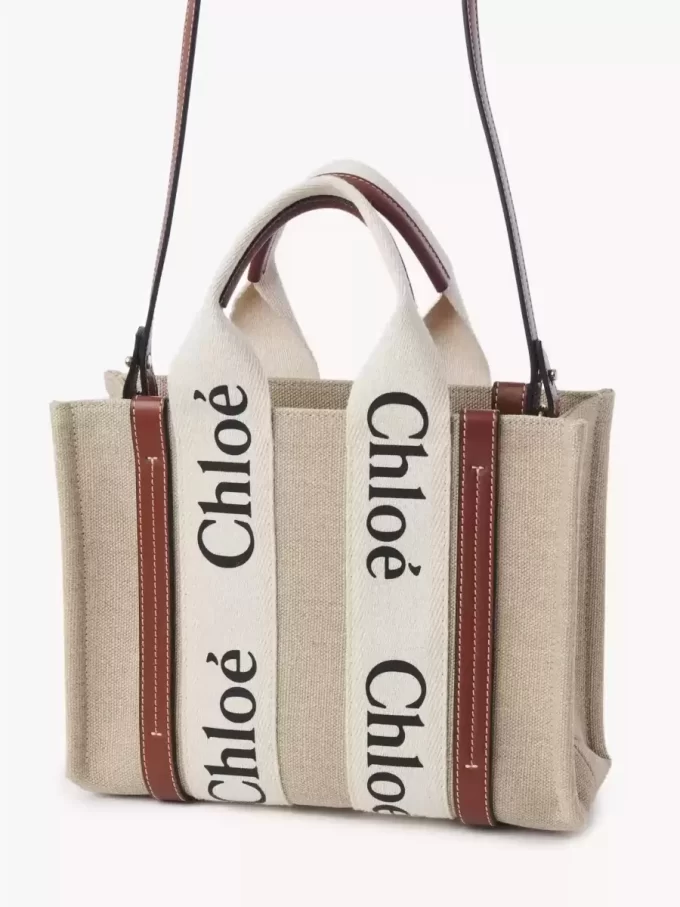 Ketenden yapılmış küçük Woody tote çanta Ketenden yapılmış küçük Woody tote çanta