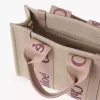 Ketenden yapılmış küçük Woody tote çanta