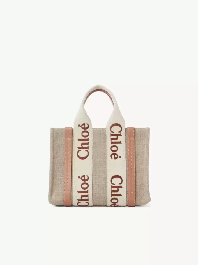 Ketenden yapılmış küçük Woody tote çanta Ketenden yapılmış küçük Woody tote çanta