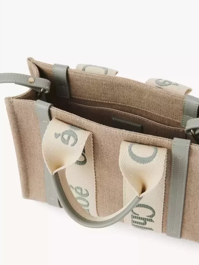 Ketenden yapılmış küçük Woody tote çanta Ketenden yapılmış küçük Woody tote çanta