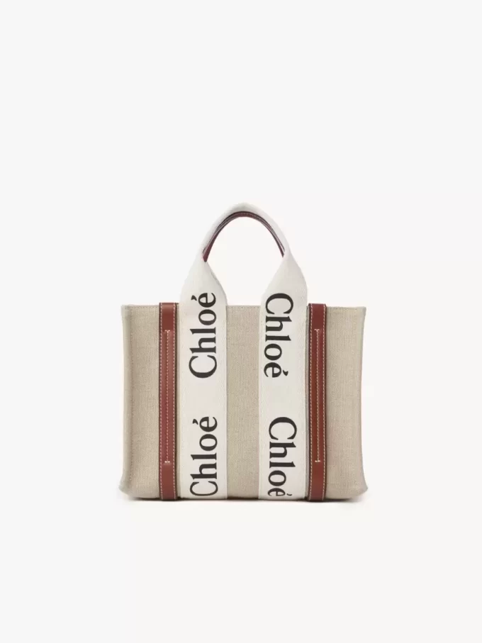 Ketenden yapılmış küçük Woody tote çanta Ketenden yapılmış küçük Woody tote çanta