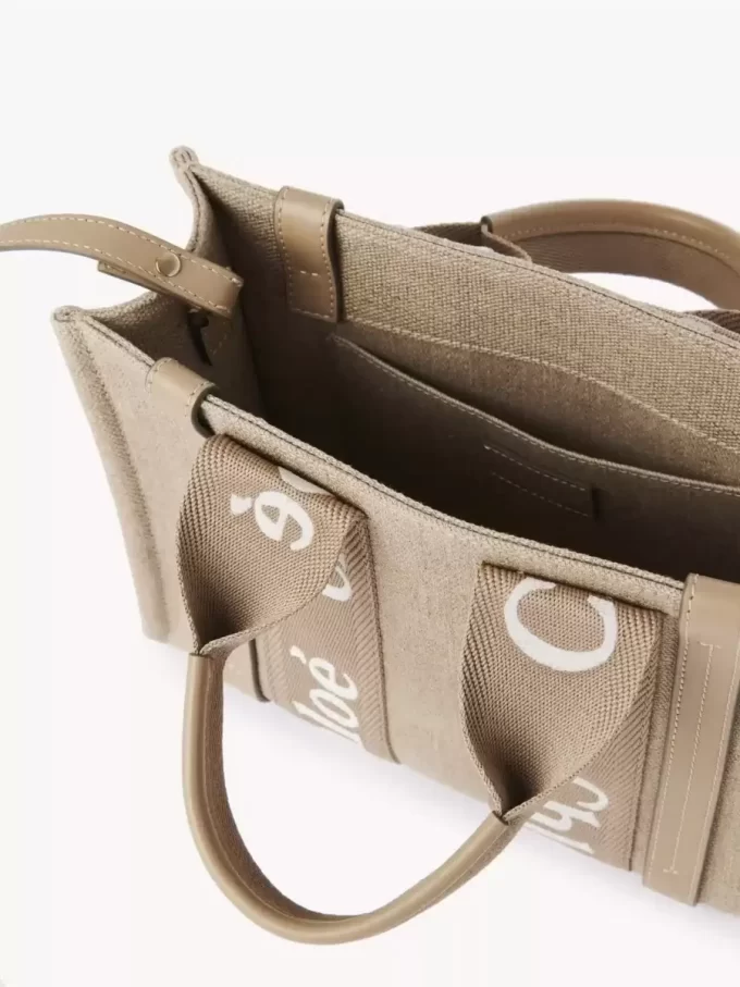 Ketenden yapılmış küçük Woody tote çanta Ketenden yapılmış küçük Woody tote çanta