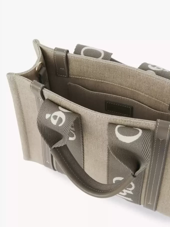 Ketenden yapılmış küçük Woody tote çanta Ketenden yapılmış küçük Woody tote çanta