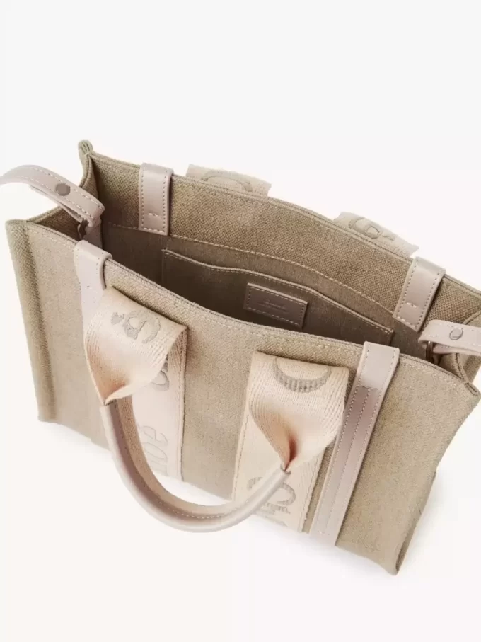 Ketenden yapılmış küçük Woody tote çanta Ketenden yapılmış küçük Woody tote çanta