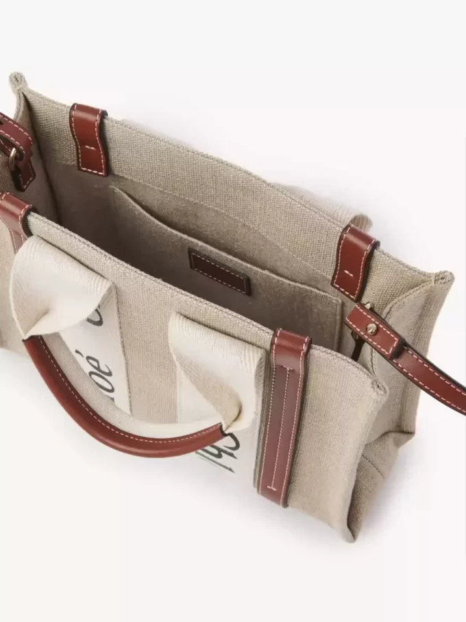 Ketenden yapılmış küçük Woody tote çanta Ketenden yapılmış küçük Woody tote çanta