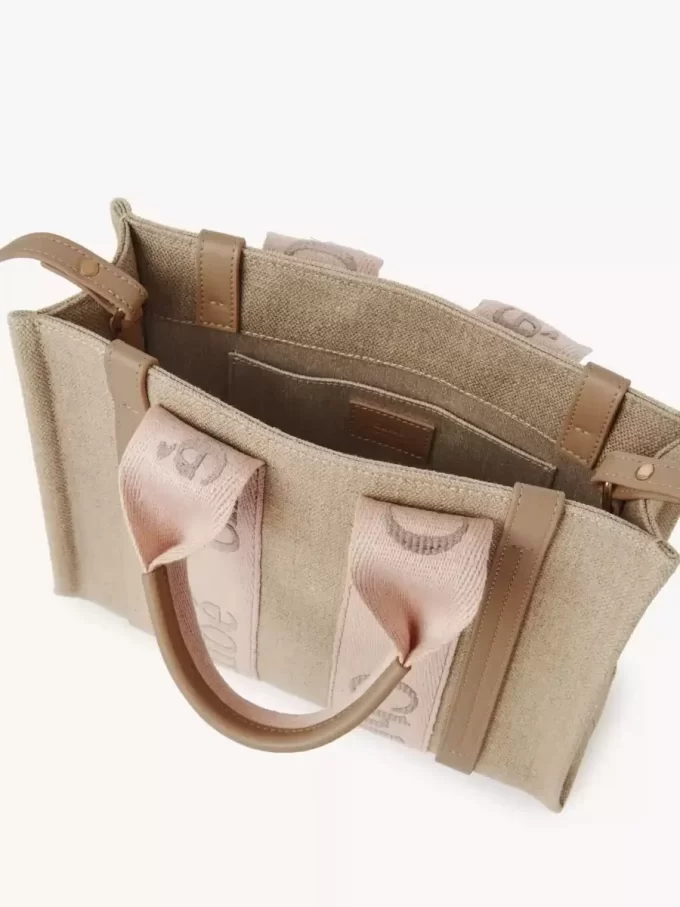 Ketenden yapılmış küçük Woody tote çanta Ketenden yapılmış küçük Woody tote çanta
