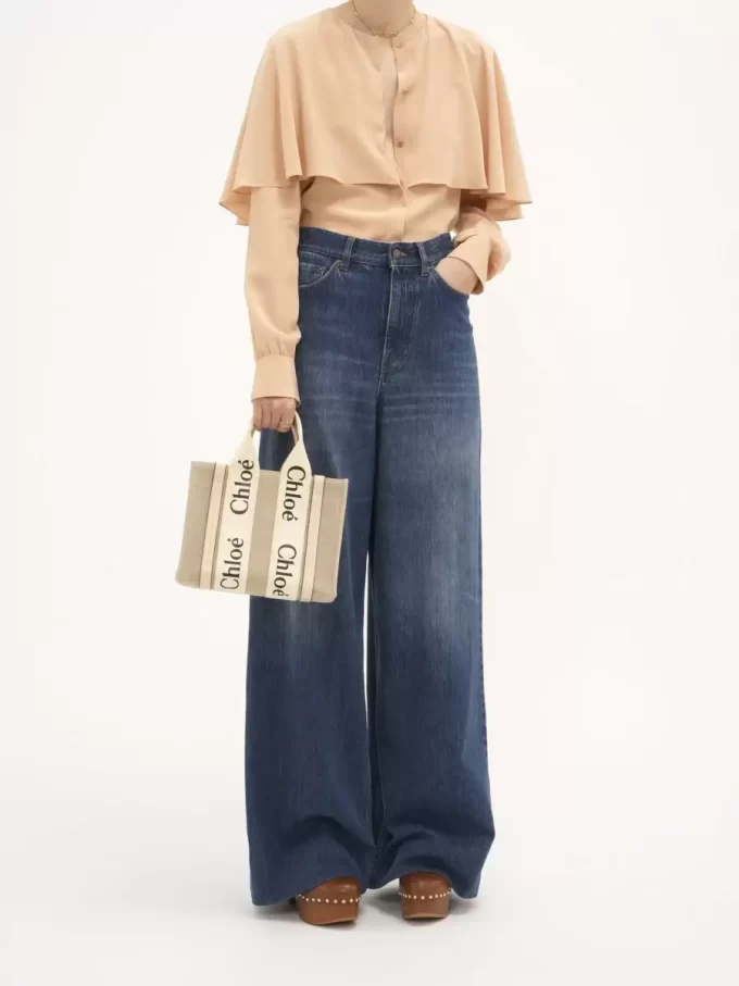 Ketenden yapılmış küçük Woody tote çanta Ketenden yapılmış küçük Woody tote çanta