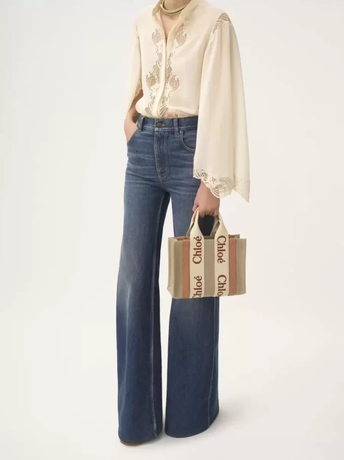 Ketenden yapılmış küçük Woody tote çanta Ketenden yapılmış küçük Woody tote çanta