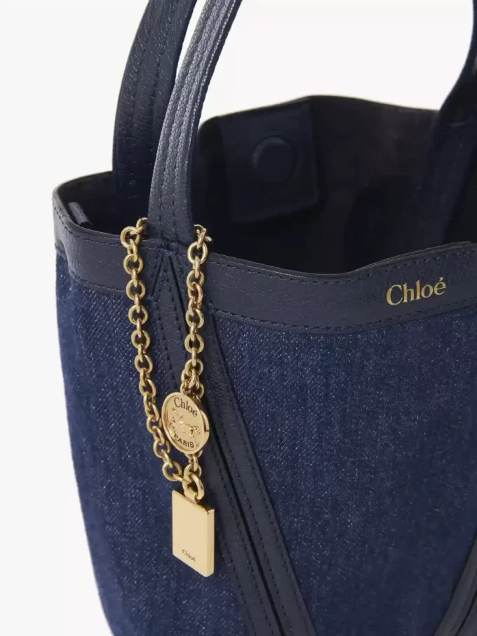 Kot kumaşından küçük Chloé Spin tote çanta Kot kumaşından küçük Chloé Spin tote çanta
