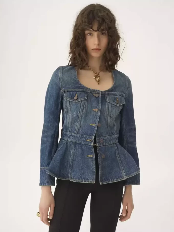 Kot kumaştan peplum binicilik ceketi Kot kumaştan peplum binicilik ceketi