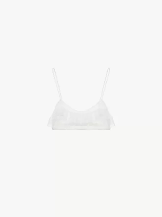 İşlemeli dantelden ince askılı fırfırlı bralet