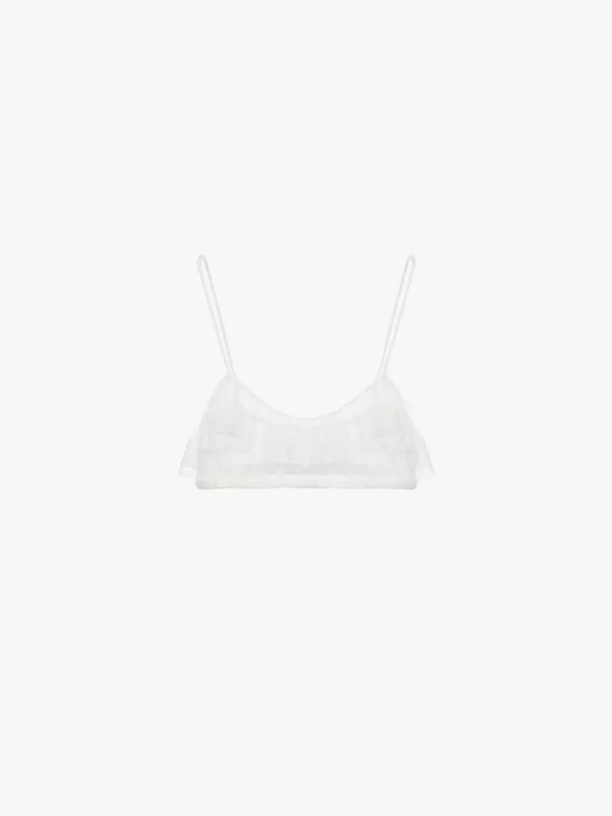 İşlemeli dantelden ince askılı fırfırlı bralet İşlemeli dantelden ince askılı fırfırlı bralet