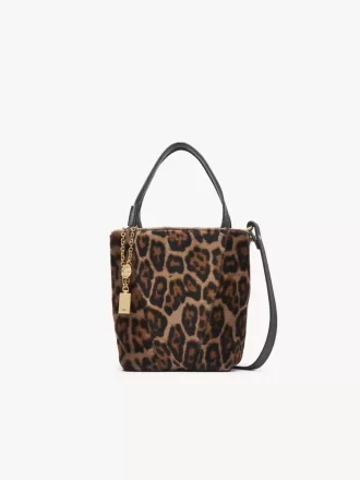 Leopar desenli koyun postundan yapılmış küçük Chloé Spin tote çanta