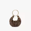 Leopar desenli koyun postundan yapılmış Mini Bileklik Hobo çanta Leopar desenli koyun postundan yapılmış Mini Bileklik Hobo çanta
