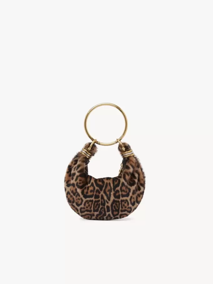 Leopar desenli koyun postundan yapılmış Mini Bileklik Hobo çanta Leopar desenli koyun postundan yapılmış Mini Bileklik Hobo çanta