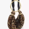 Leopar desenli koyun postundan yapılmış Mini Bileklik Hobo çanta Leopar desenli koyun postundan yapılmış Mini Bileklik Hobo çanta