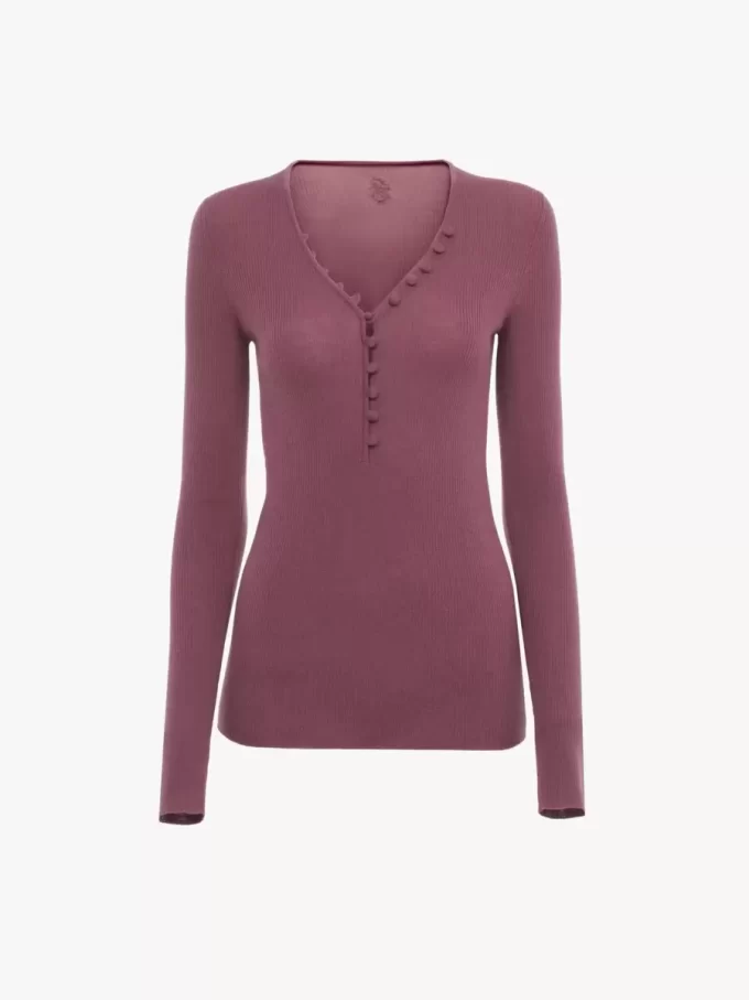 Merino yününden örme Henley gömlek Merino yününden örme Henley gömlek