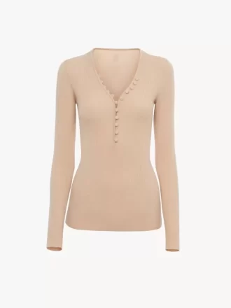 Merino yününden örme Henley gömlek Merino yününden örme Henley gömlek