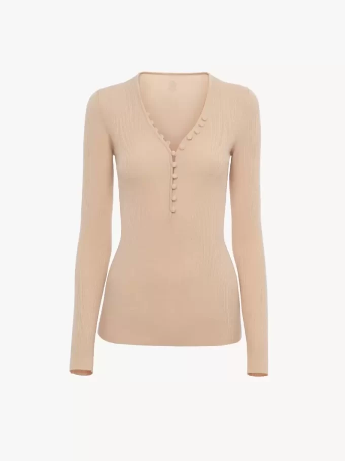 Merino yününden örme Henley gömlek Merino yününden örme Henley gömlek