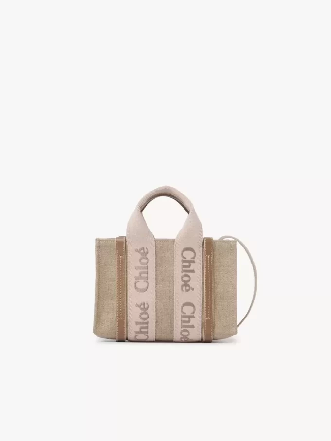 Mini Woody keten tote çanta Mini Woody keten tote çanta