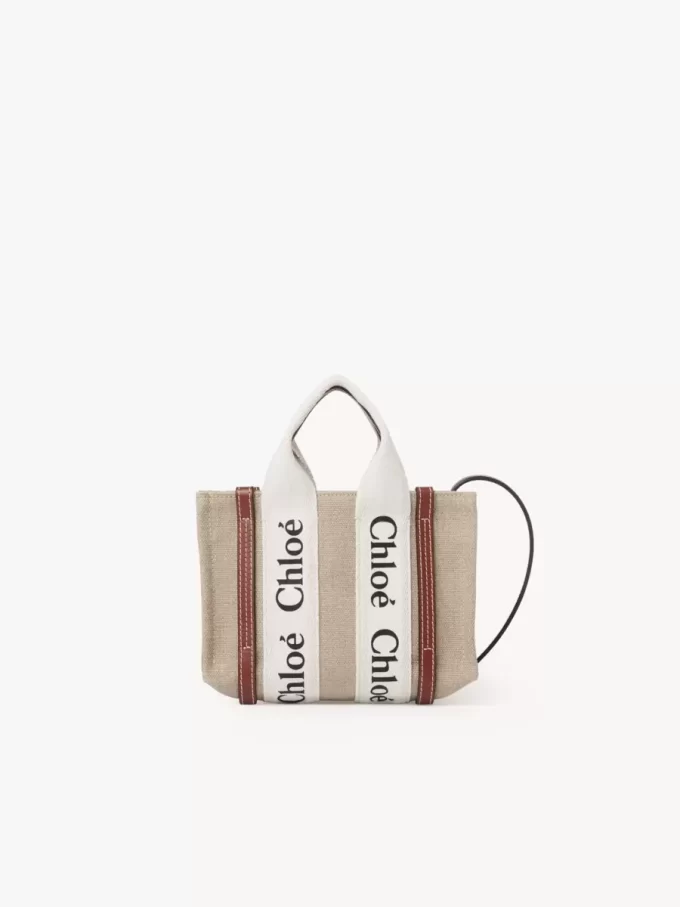 Mini Woody keten tote çanta Mini Woody keten tote çanta