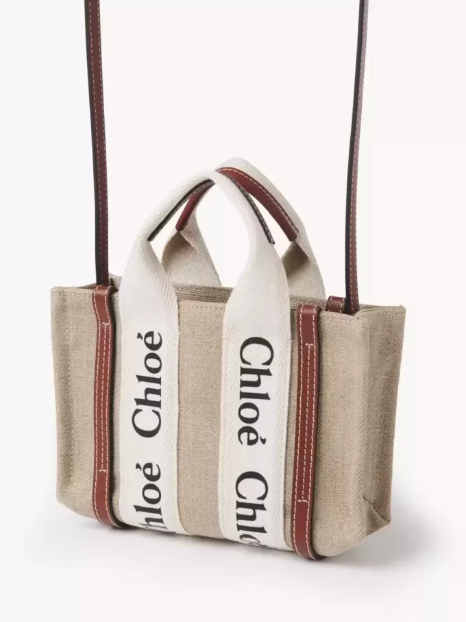 Mini Woody keten tote çanta Mini Woody keten tote çanta