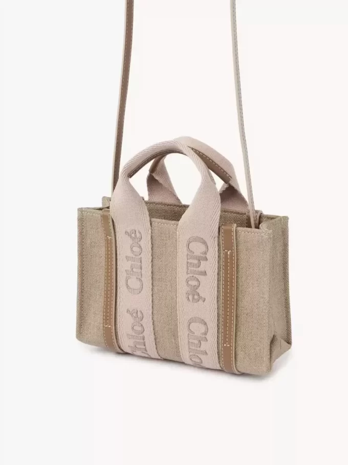 Mini Woody keten tote çanta Mini Woody keten tote çanta