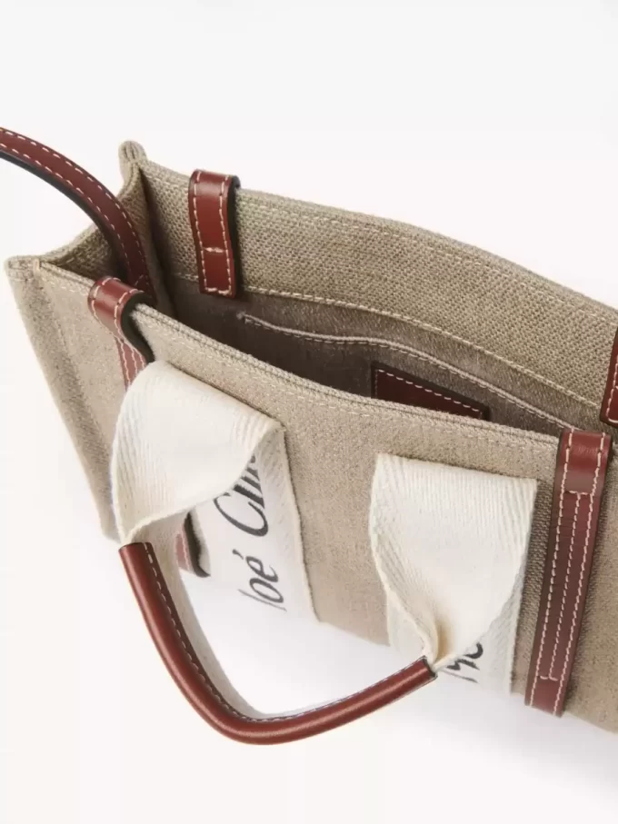 Mini Woody keten tote çanta Mini Woody keten tote çanta