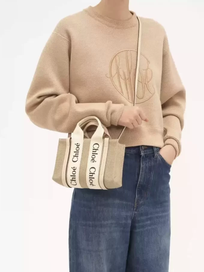 Mini Woody keten tote çanta Mini Woody keten tote çanta