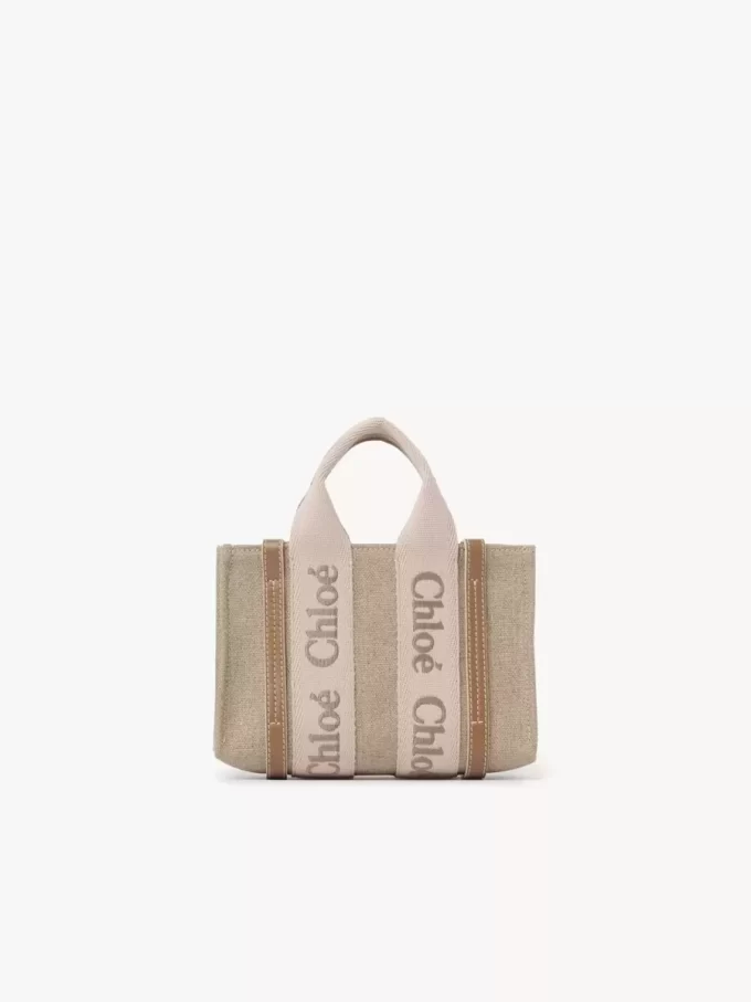 Mini Woody keten tote çanta Mini Woody keten tote çanta