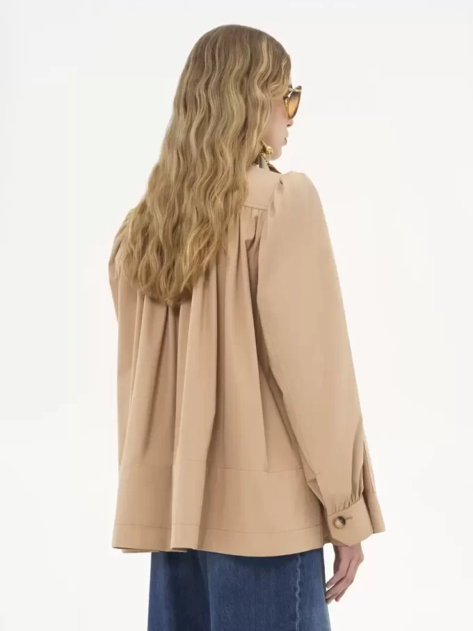 Pamuklu gabardin yüksek yakalı büzgülü ceket Pamuklu gabardin yüksek yakalı büzgülü ceket