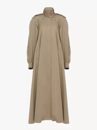 Pamuklu gabardin yüksek yakalı uzun trençkot Pamuklu gabardin yüksek yakalı uzun trençkot