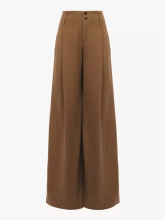 Pamuklu kanvastan yüksek belli geniş paça pantolon Pamuklu kanvastan yüksek belli geniş paça pantolon