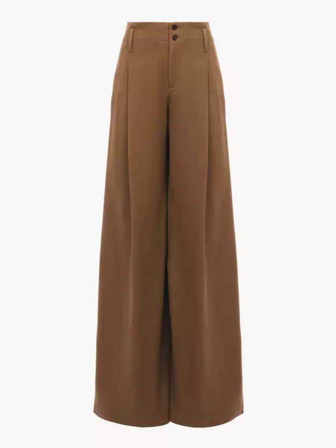 Pamuklu kanvastan yüksek belli geniş paça pantolon Pamuklu kanvastan yüksek belli geniş paça pantolon