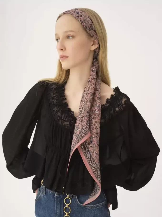 İpek charmeuse Chloé Paisley bandeau atkı İpek charmeuse Chloé Paisley bandeau atkı