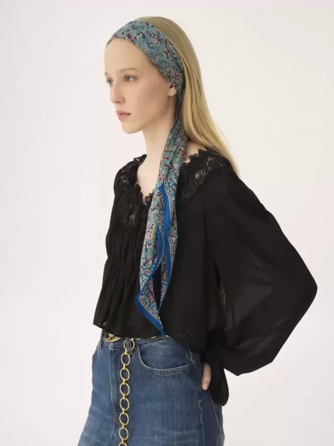 İpek charmeuse Chloé Paisley bandeau atkı İpek charmeuse Chloé Paisley bandeau atkı