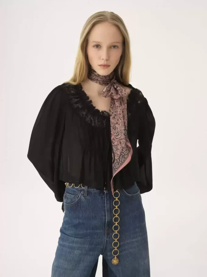 İpek charmeuse Chloé Paisley bandeau atkı İpek charmeuse Chloé Paisley bandeau atkı