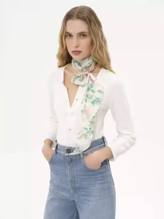 İpek charmeuse Chloé Peonies bandeau atkı İpek charmeuse Chloé Peonies bandeau atkı