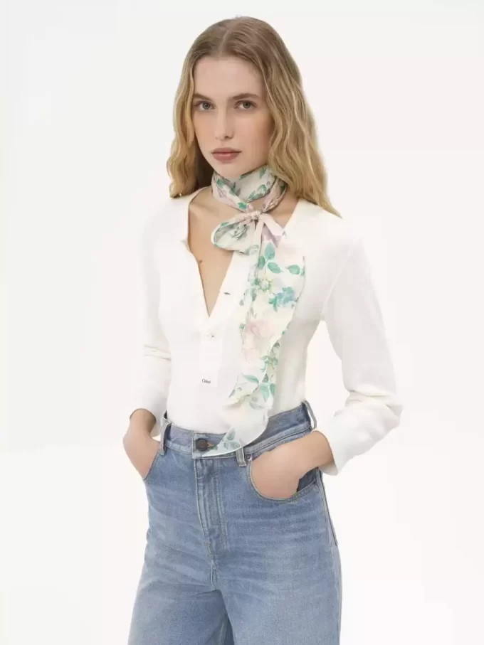 İpek charmeuse Chloé Peonies bandeau atkı