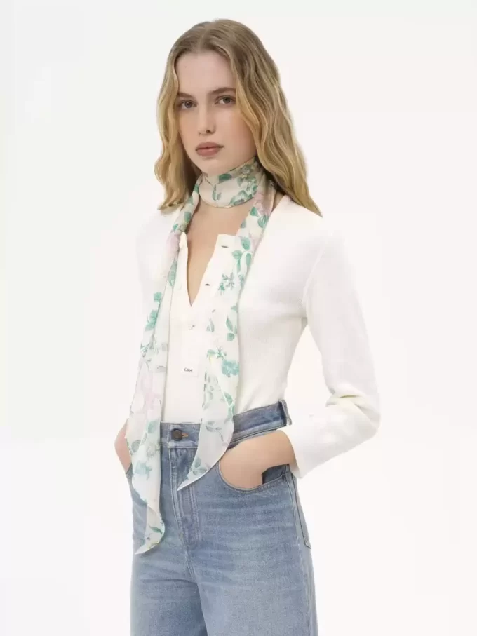 İpek charmeuse Chloé Peonies bandeau atkı