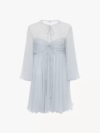 İpek muslin kumaştan pileli mini elbise