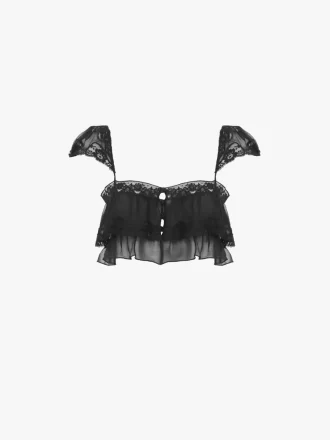 İpek muslin ve dantelden fırfırlı bralet İpek muslin ve dantelden fırfırlı bralet