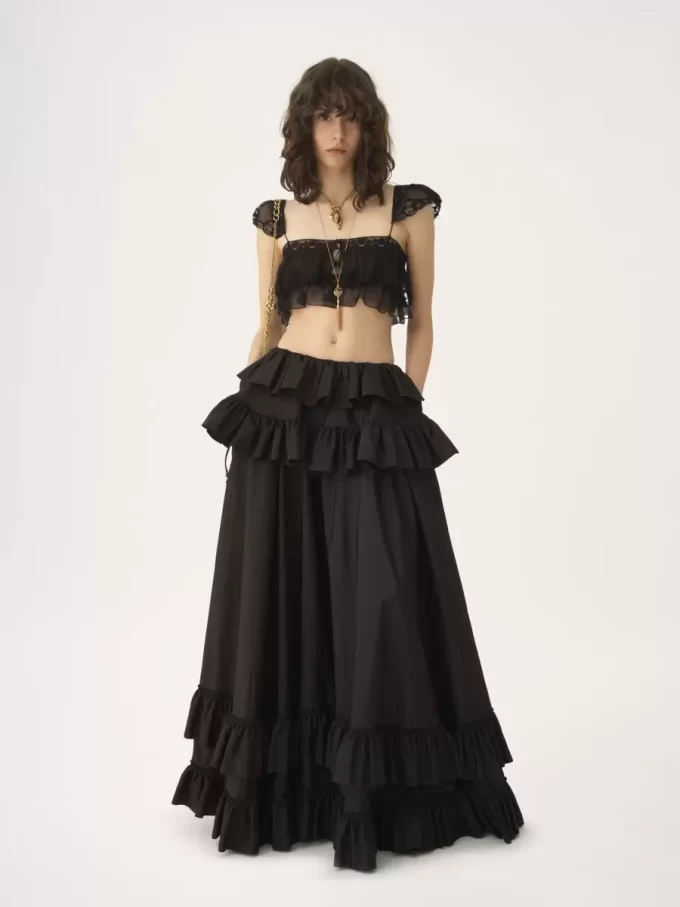 İpek muslin ve dantelden fırfırlı bralet İpek muslin ve dantelden fırfırlı bralet