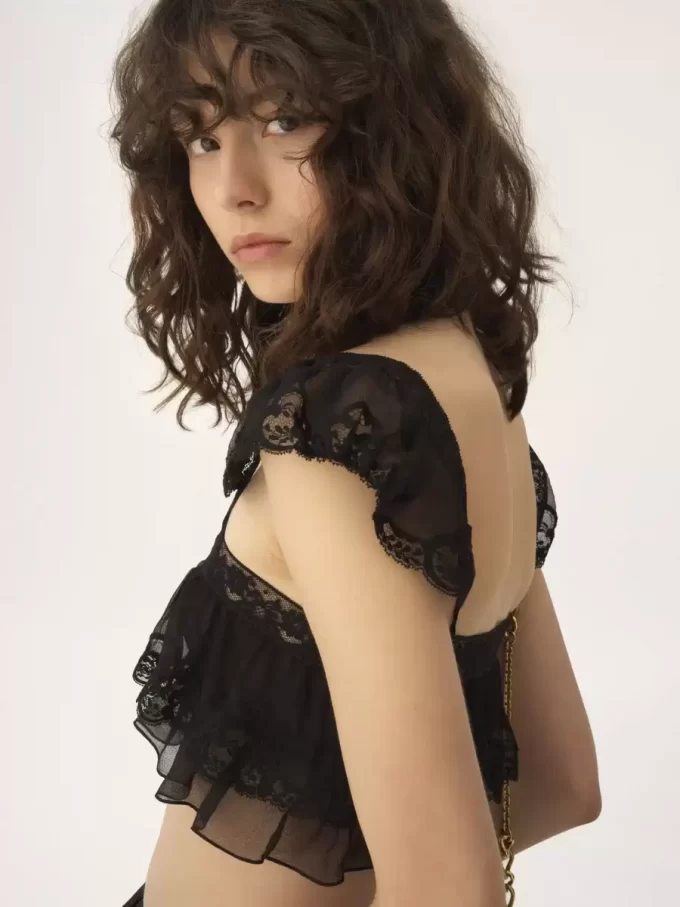 İpek muslin ve dantelden fırfırlı bralet İpek muslin ve dantelden fırfırlı bralet