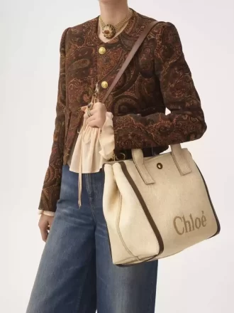 Rafia efektli elyaftan yapılmış Chloé Carry tote çanta
