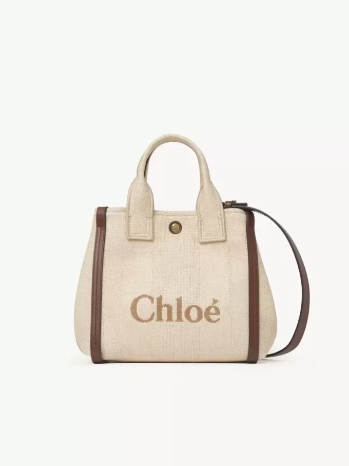 Rafia efektli elyaftan yapılmış küçük Chloé Carry tote çanta Rafia efektli elyaftan yapılmış küçük Chloé Carry tote çanta